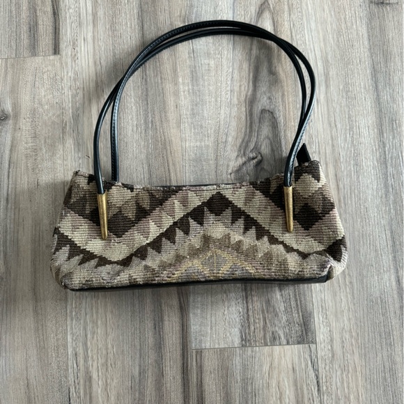 Vintage Handbags - Vintage wool and leather baguette bag